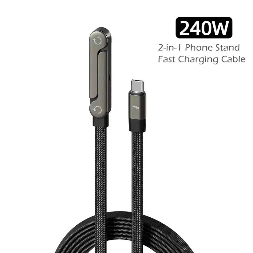 240W USB-C Fast Charging Cable with Integrated Metal Phone Stand - Image 5