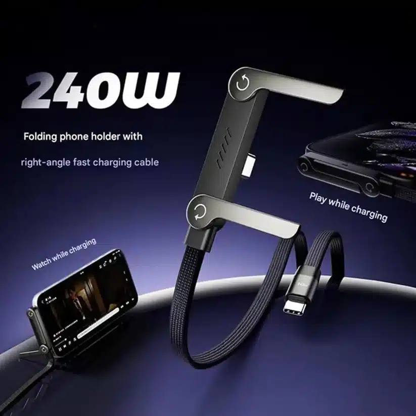 240W USB-C Fast Charging Cable with Integrated Metal Phone Stand - Image 2