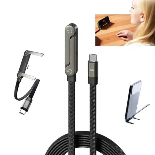 240W USB-C Fast Charging Cable with Integrated Metal Phone Stand