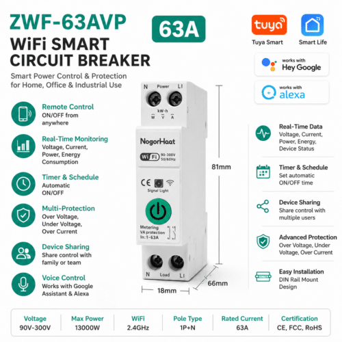 Smart WiFi Circuit Breaker With Energy Meter | Voltage Protection | Tuya App Control